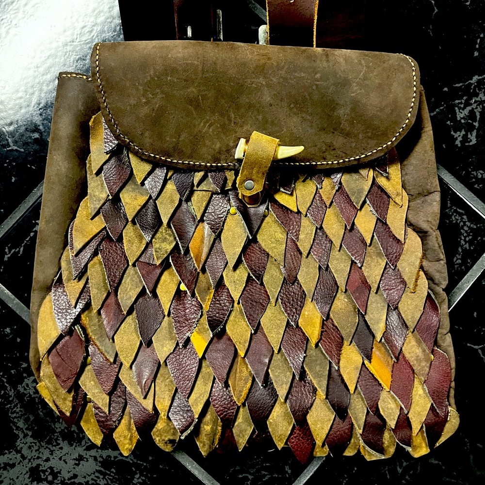 Hand made leather dragon scale mini back pack